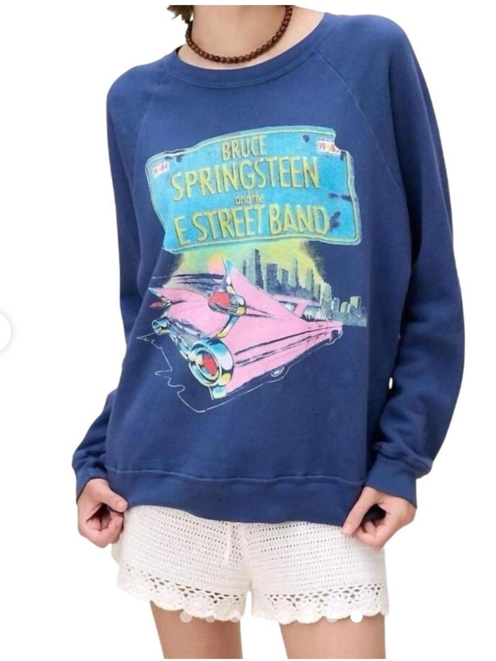 Daydreamer BRUCE SPRINGSTEEN Navy Sweatshirt with Pink and Teal Graphic